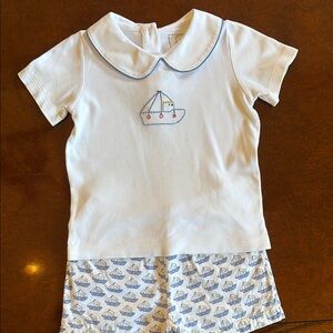 Lila and Hayes White and Blue Nautical Toddler Shorts Set- Size 2T